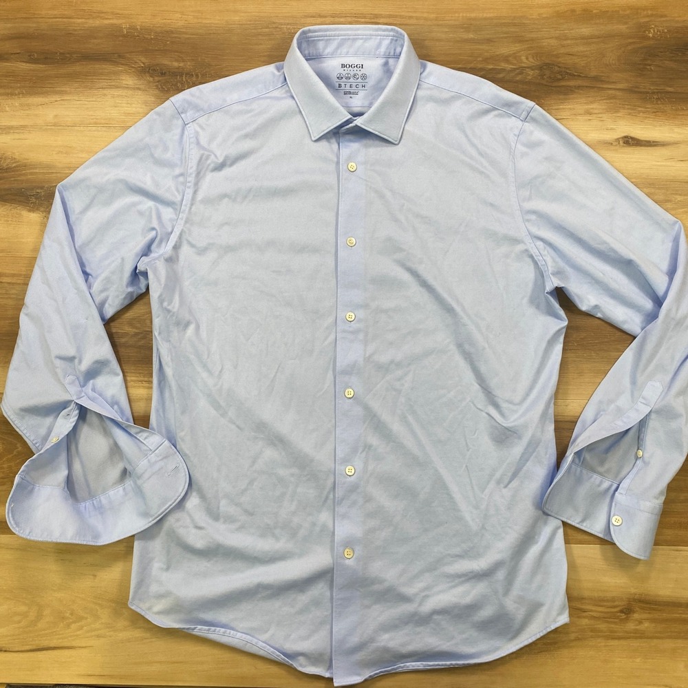Boggi Milano B-Tech Shirt XL Coolmax Performance Dress Shirt Light Blue